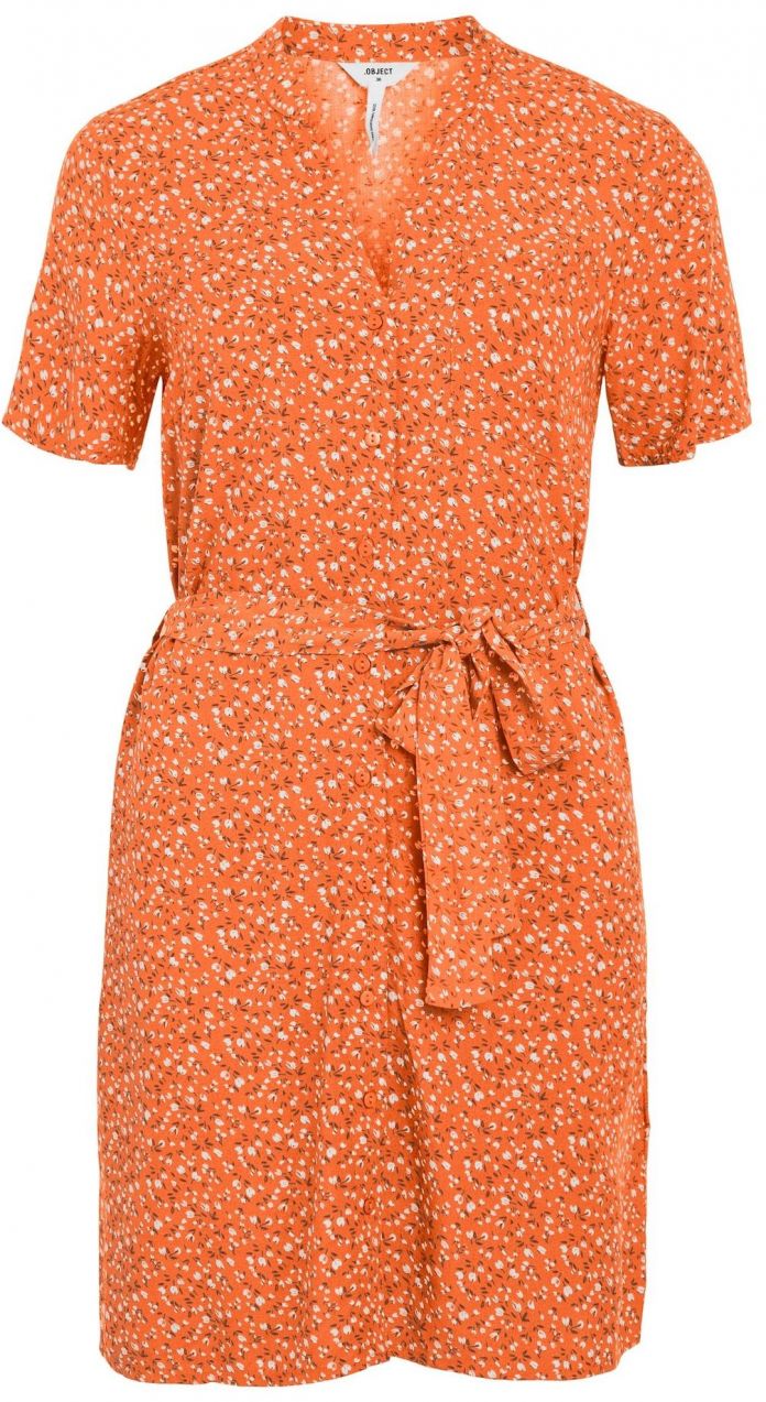 OBJECT Košeľové šaty 'Ema Elise'  tmavozelená / oranžová / biela