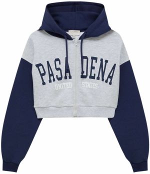 Pull&Bear Tepláková bunda  námornícka modrá / sivá melírovaná / biela