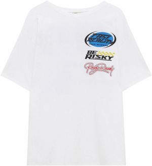 Pull&Bear Tričko  modrá / červená / čierna / biela
