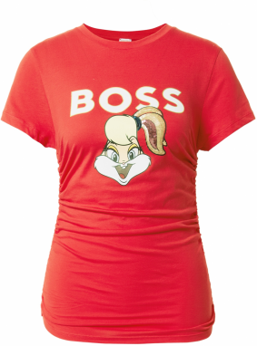 BOSS Black Tričko 'Ecabi'  červená / čierna / biela