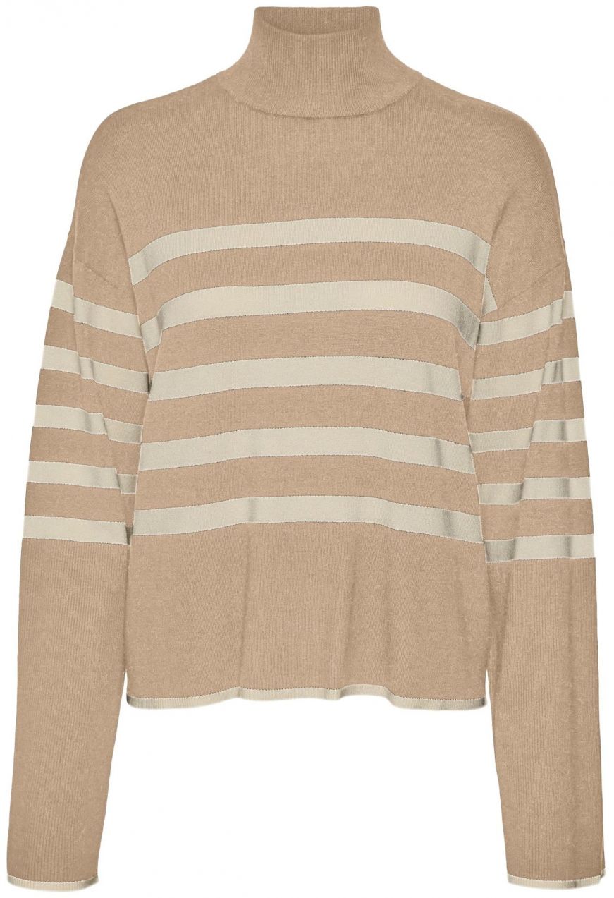 VERO MODA Sveter 'HAPPINESS'  béžová / svetlohnedá