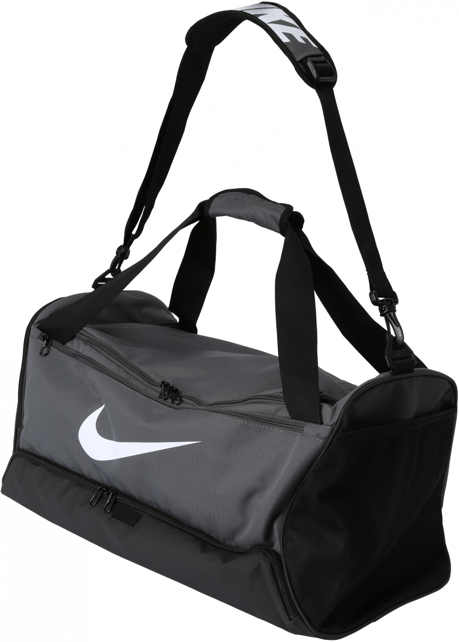 NIKE Športová taška 'Brasilia 9.5'  sivá / čierna / biela