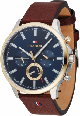 TOMMY HILFIGER Analógové hodinky  tmavomodrá / hnedá