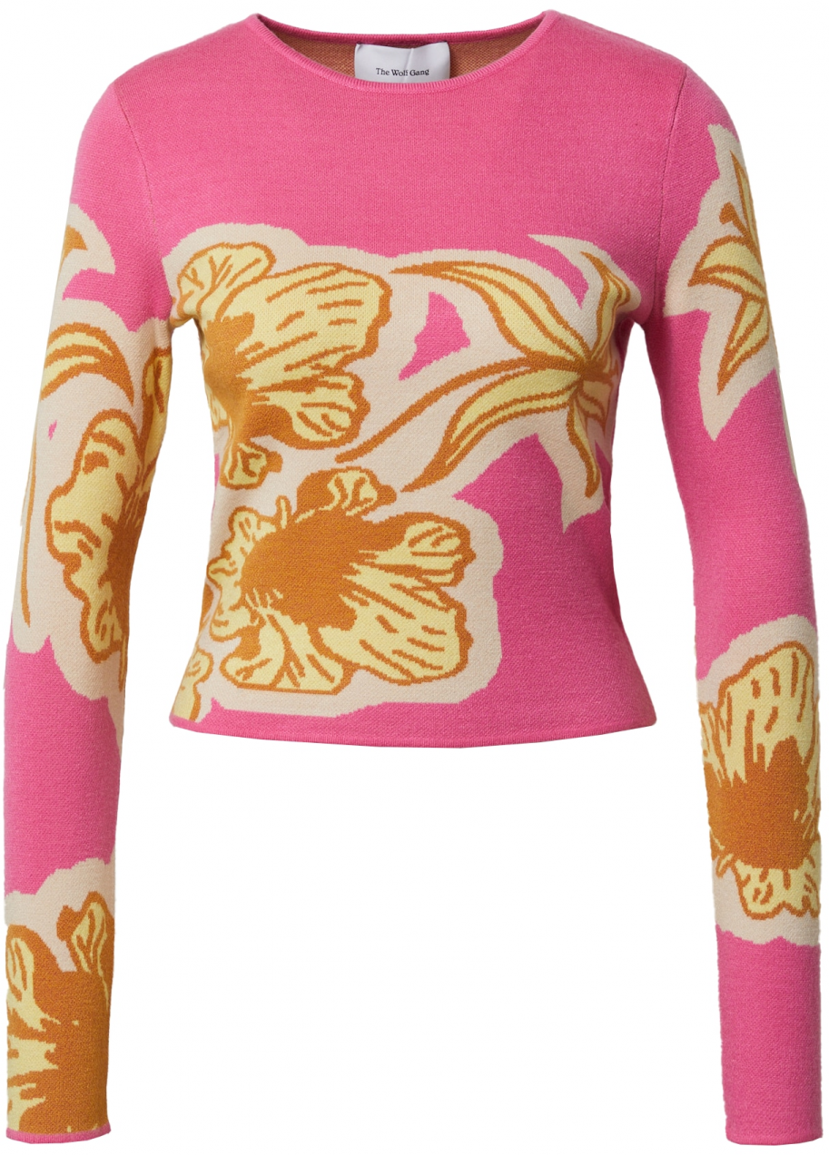 The Wolf Gang Sveter 'HIBISCUS INTARSIA'  žltá / karí / pitaya / biela