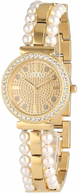 GUESS Analógové hodinky 'GALA'  zlatá / perlovo biela
