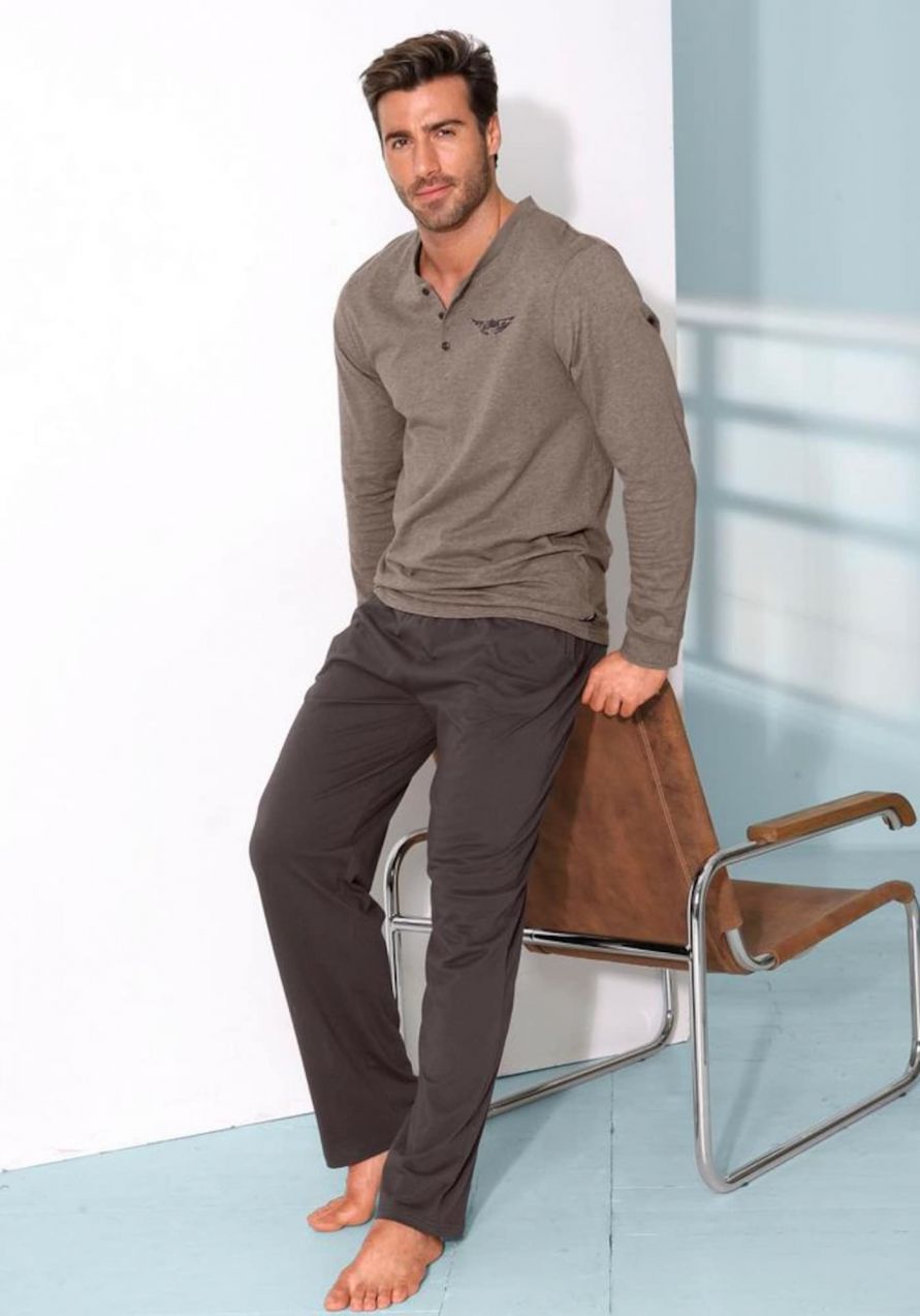 ARIZONA Dlhé pyžamo  tmavohnedá / hnedá melírovaná