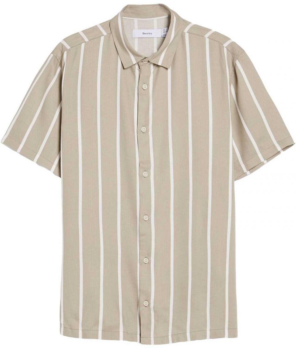 Bershka Košeľa  tmavošedá / šedobiela