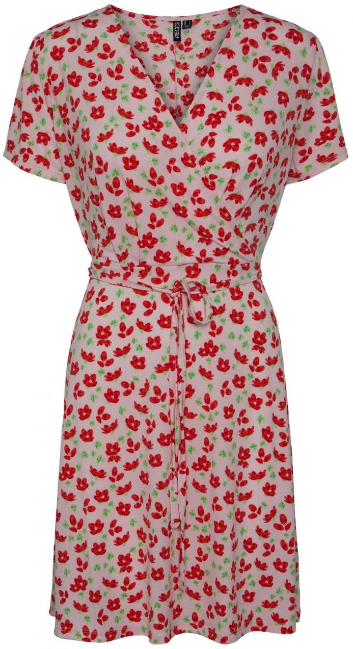 PIECES Šaty 'Emanuelle'  zelená / ružová / červená