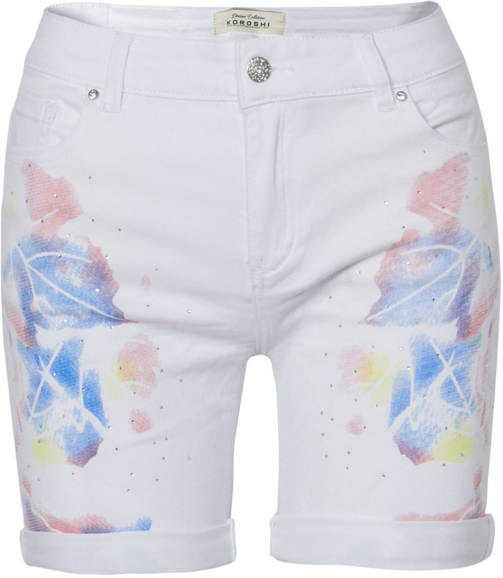 KOROSHI Džínsy  nebesky modrá / limetková / staroružová / biely denim