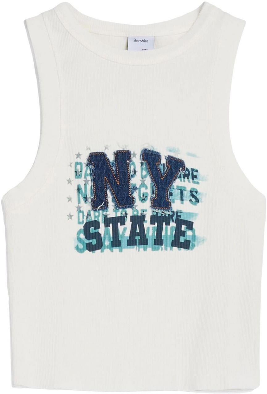 Bershka Top  modrá denim / tmavomodrá / zlatá / biela