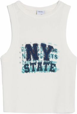 Bershka Top  modrá denim / tmavomodrá / zlatá / biela