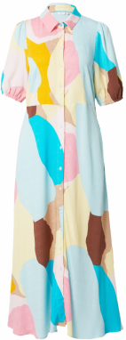 NÜMPH Košeľové šaty 'SARA'  svetlomodrá / hnedá / šafránová / svetloružová