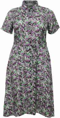 KAFFE CURVE Košeľové šaty 'Lora'  zelená / tmavozelená / fialová / pastelovo fialová