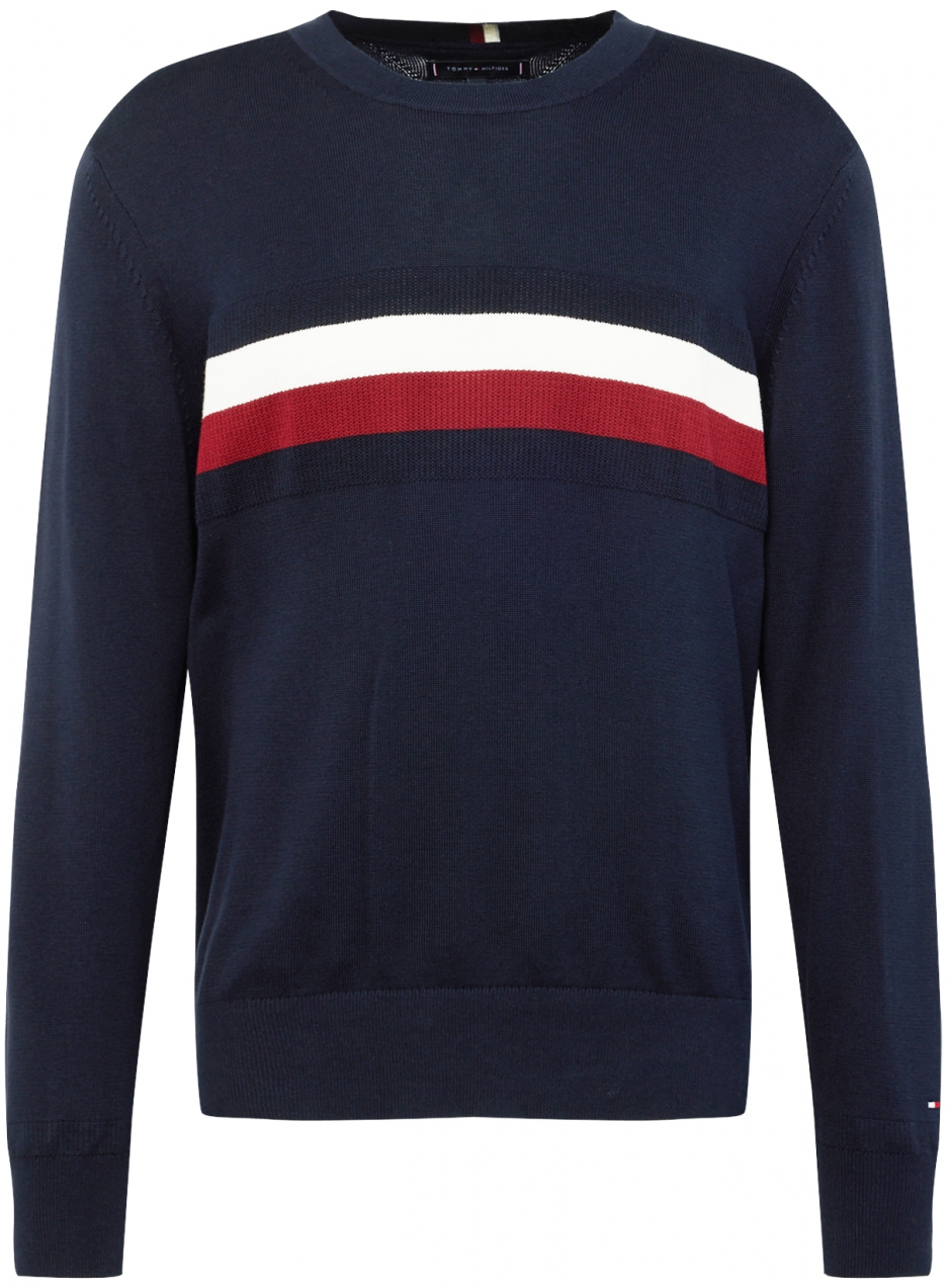 TOMMY HILFIGER Sveter  tmavomodrá / červená / biela