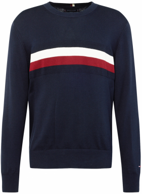 TOMMY HILFIGER Sveter  tmavomodrá / červená / biela