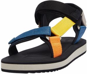 Pull&Bear Sandále  modrá denim / žltá / oranžová / čierna