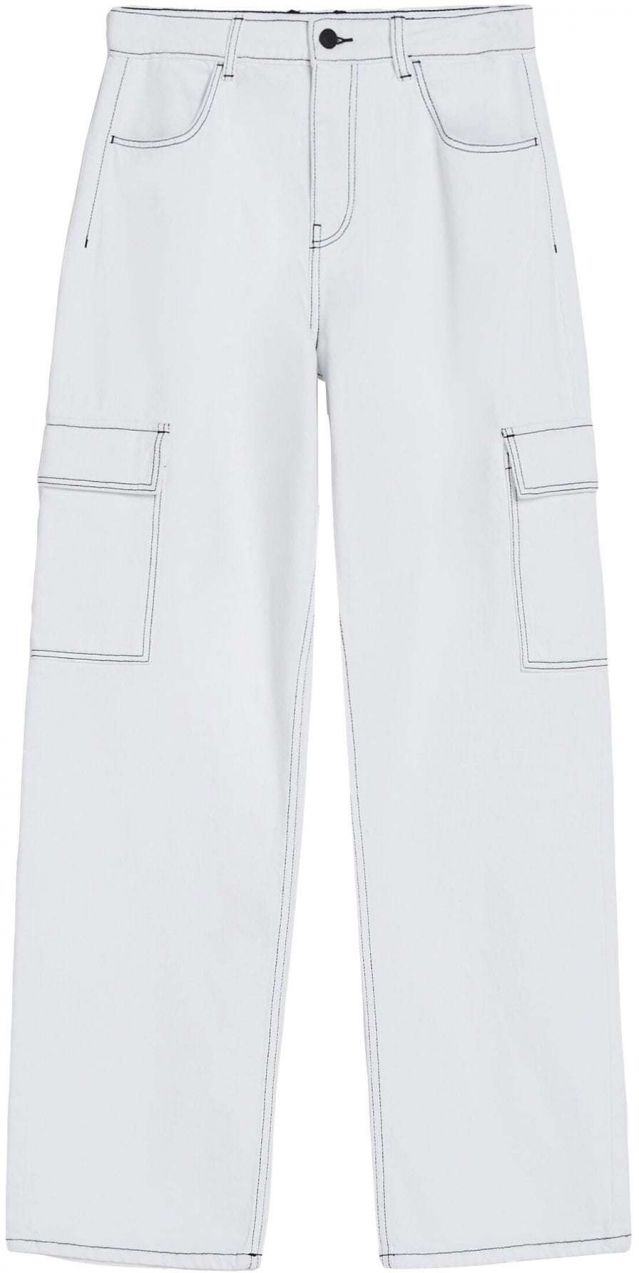 Bershka Rifľové kapsáče  šedobiela
