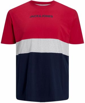 Jack & Jones Plus Tričko 'Reid'  námornícka modrá / červená / biela melírovaná