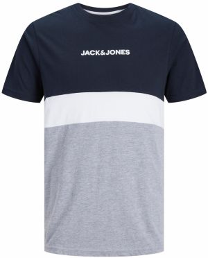 Jack & Jones Plus Tričko 'Reid'  námornícka modrá / sivá melírovaná / biela