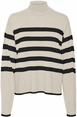 VERO MODA Sveter 'Happiness'  béžová / tmavomodrá