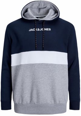 Jack & Jones Plus Mikina 'Reid'  námornícka modrá / sivá / biela