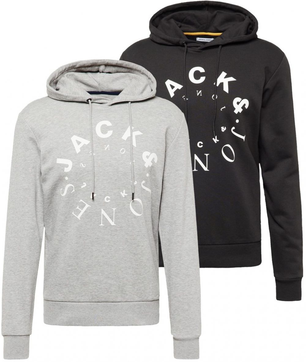 JACK & JONES Mikina 'Warrior'  sivá melírovaná / čierna / biela