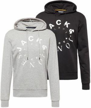 JACK & JONES Mikina 'Warrior'  sivá melírovaná / čierna / biela
