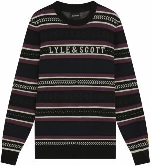 Lyle & Scott Sveter 'Glen Fair Isle'  vínovo červená / čierna / šedobiela