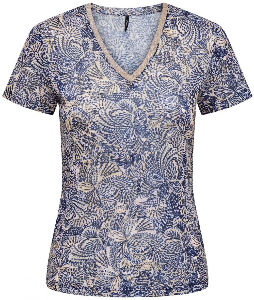 ONLY Tričko 'STEPHANIA'  béžová / tmavomodrá / zlatá / biela