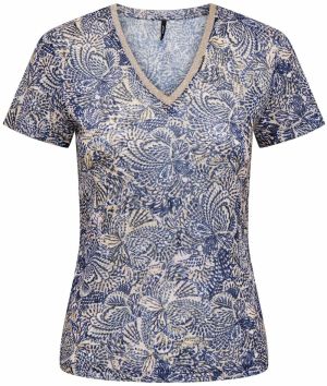 ONLY Tričko 'STEPHANIA'  béžová / tmavomodrá / zlatá / biela