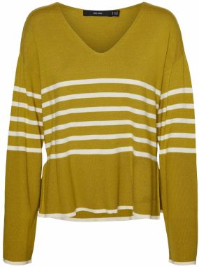 VERO MODA Sveter 'HAPPINESS'  olivová / biela