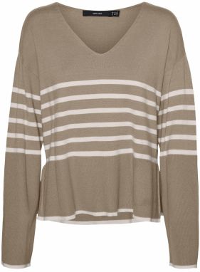 VERO MODA Sveter 'HAPPINESS'  krémová / hnedá