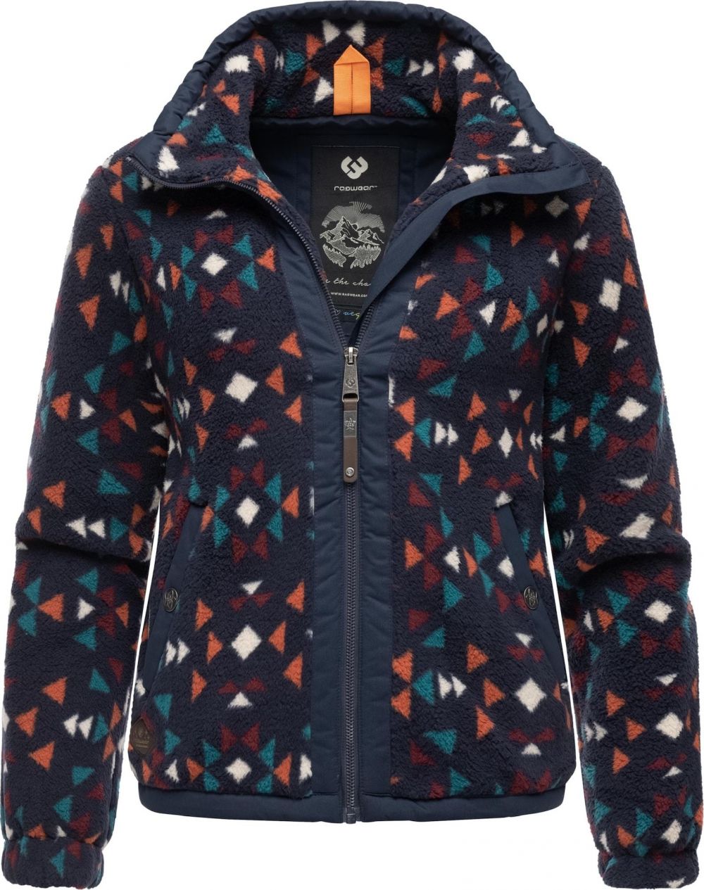 Ragwear Flisová bunda 'Nordicka Aztec'  námornícka modrá / nefritová / oranžová / biela
