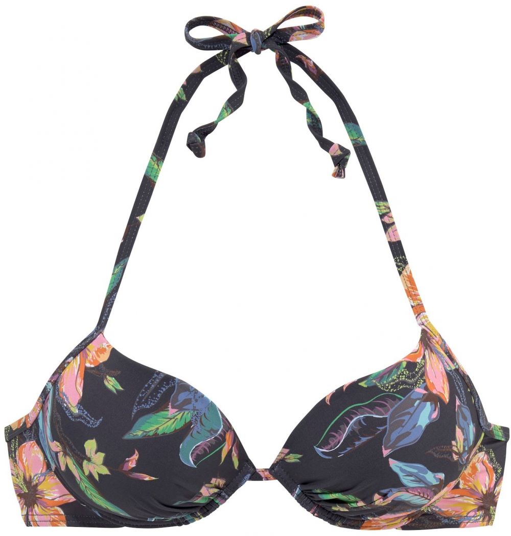 LASCANA Bikinový top 'Malia'  tmavomodrá / svetlomodrá / oranžová / ružová