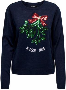 ONLY Sveter 'XMAS MISTLETOE'  tmavomodrá / zelená / červená / biela