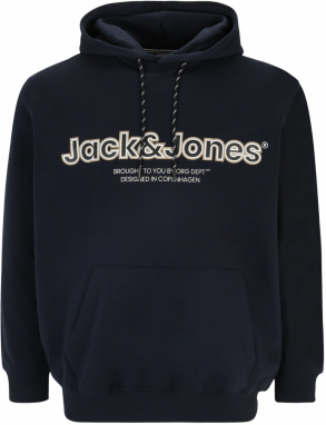 Jack & Jones Plus Mikina 'LAKEWOOD'  béžová / námornícka modrá / čierna / biela