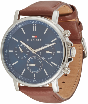 TOMMY HILFIGER Analógové hodinky  námornícka modrá / hnedá / strieborná