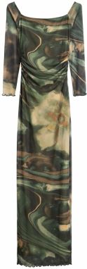 Bershka Šaty  krémová / farba ťavej srsti / tmavozelená / čierna