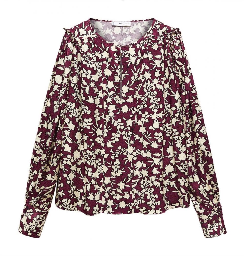 MANGO Blúzka 'BERRY'  krémová / tmavočervená / čierna