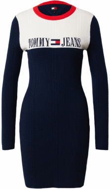Tommy Jeans Pletené šaty  námornícka modrá / červená / biela ako vlna