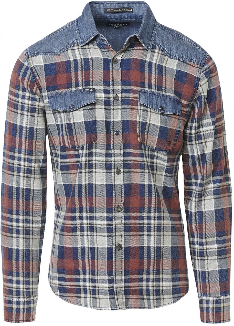 KOROSHI Košeľa  modrá denim / tmavočervená / biela