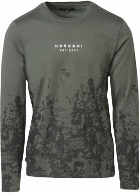 KOROSHI Tričko  kaki / tmavozelená / šedobiela
