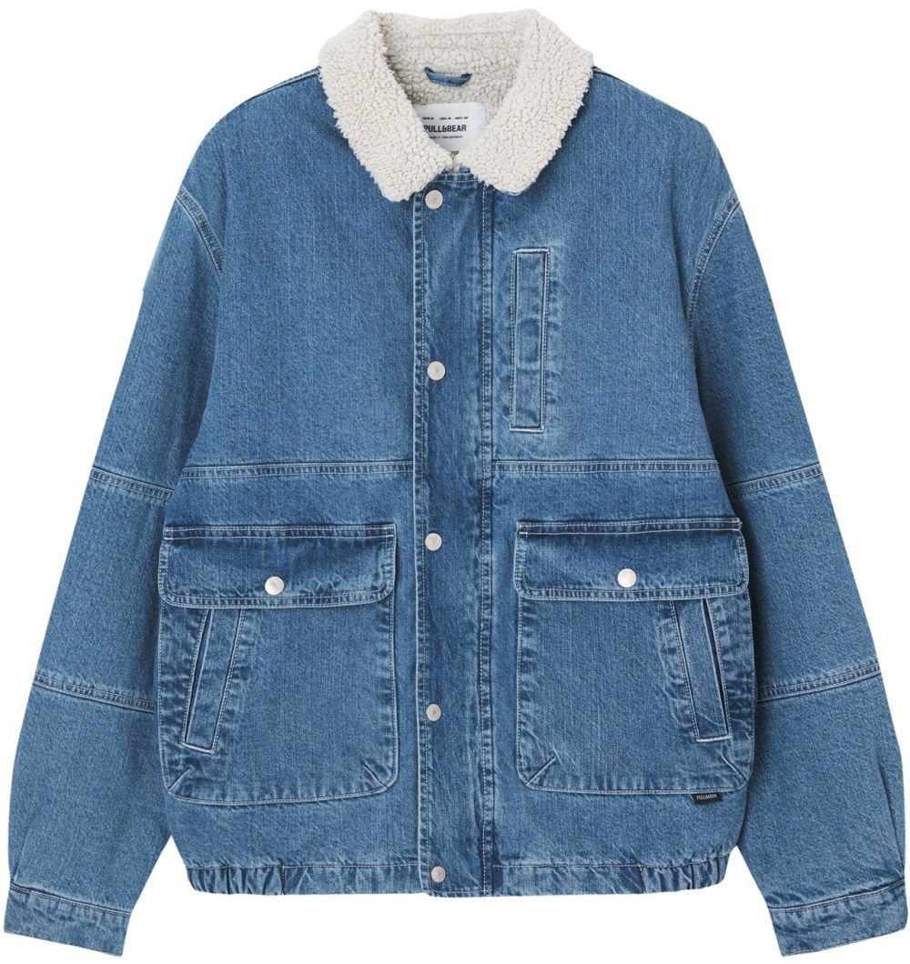 Pull&Bear Prechodná bunda  modrá denim / biela ako vlna