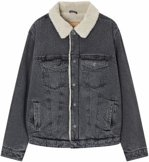 Pull&Bear Prechodná bunda  svetlobéžová / čierny denim