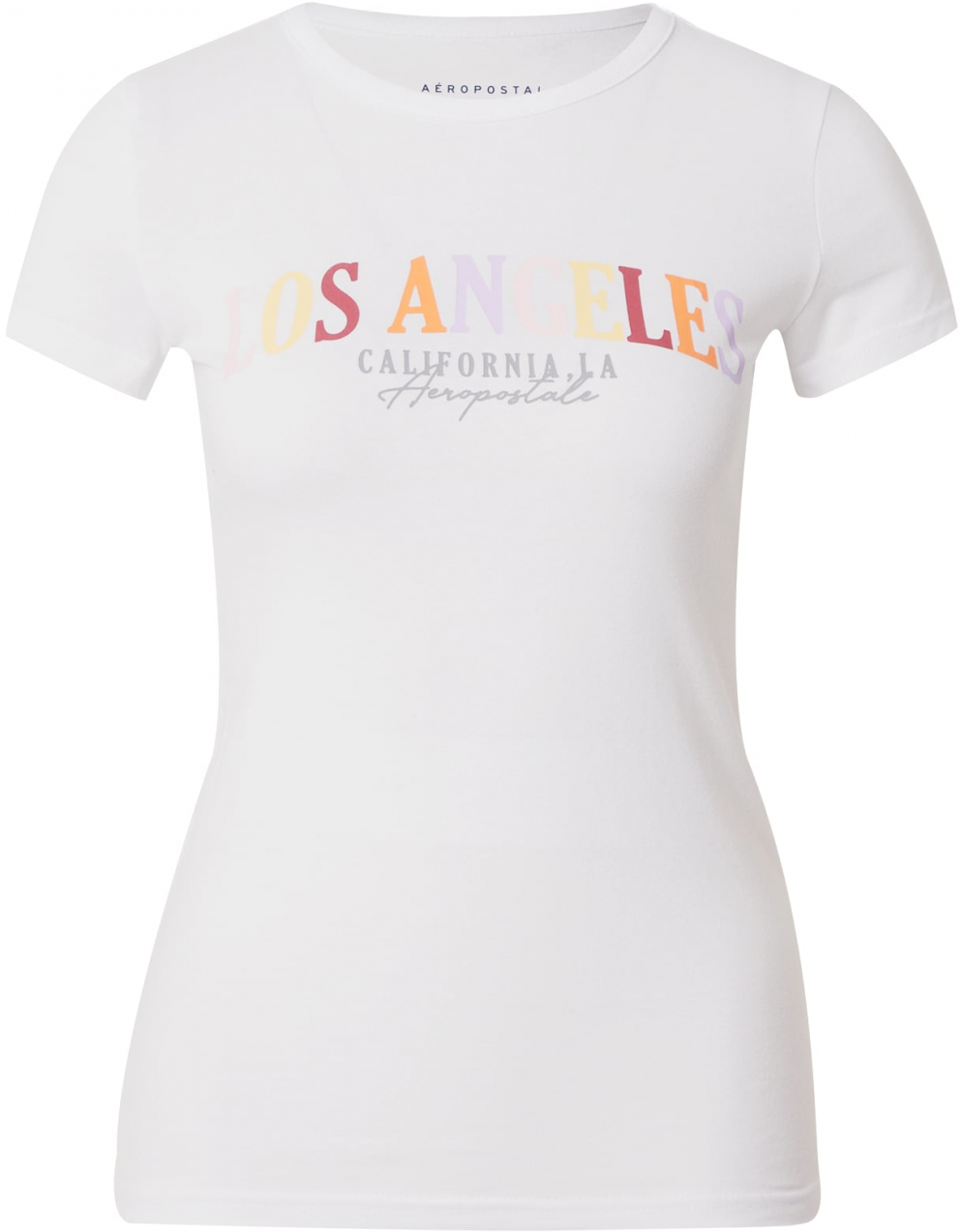 AÉROPOSTALE Tričko 'LOS ANGELES CALIFORNIA'  sivá / pastelovo fialová / oranžová / biela