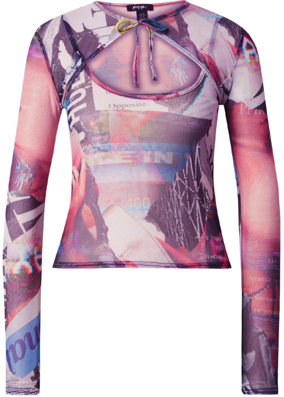 Nasty Gal Tričko  modrá / ružová / čierna / biela