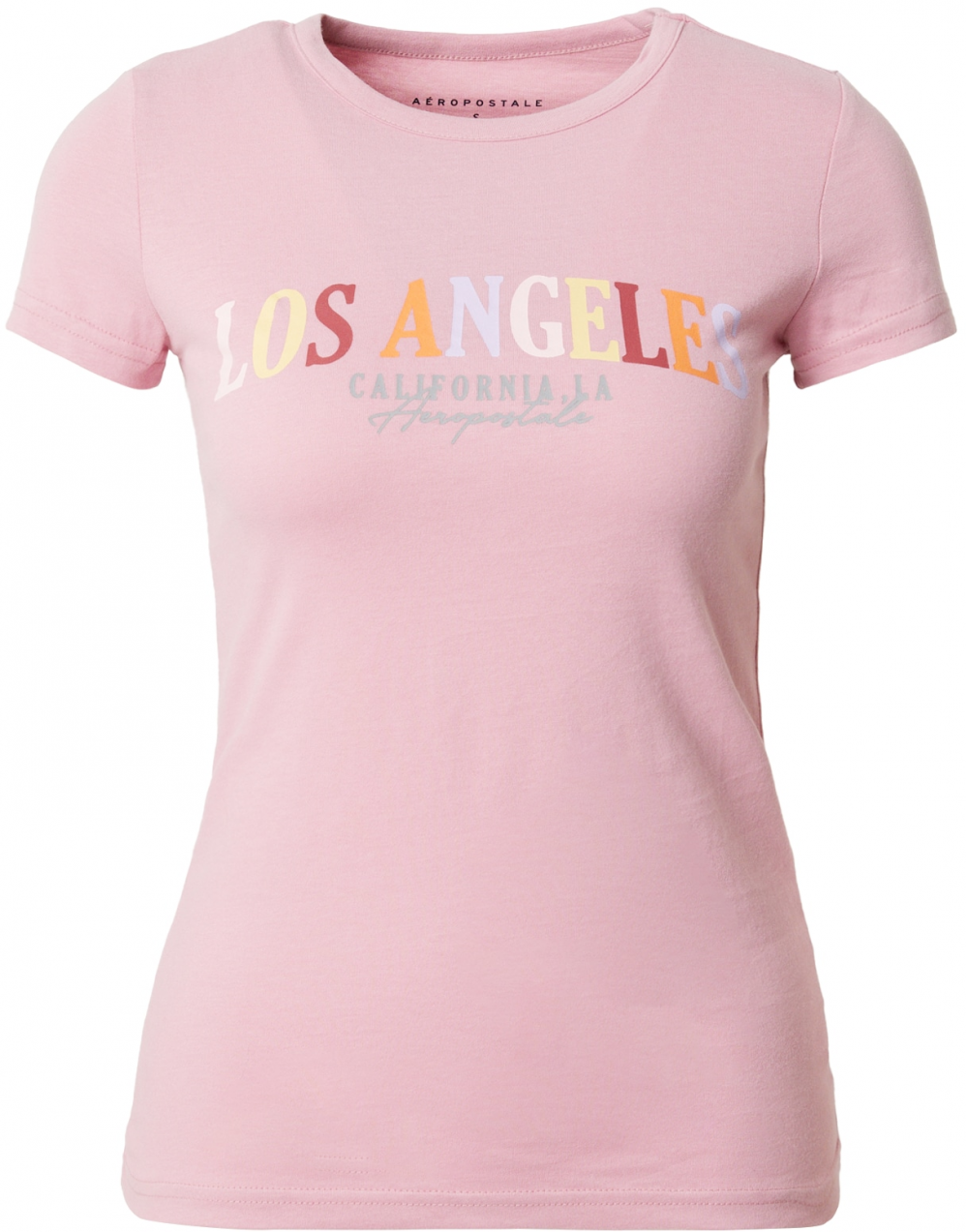 AÉROPOSTALE Tričko 'LOS ANGELES CALIFORNIA'  žltá / svetlofialová / oranžová / tmavočervená
