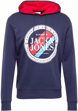 JACK & JONES Mikina 'LOOF'  námornícka modrá / svetlomodrá / červená / biela