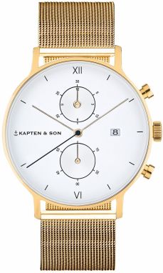 Kapten & Son Analógové hodinky 'Chrono Small Gold Mesh'  zlatá / biela