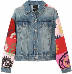 Desigual Prechodná bunda  modrá denim / svetloružová / červená / čierna